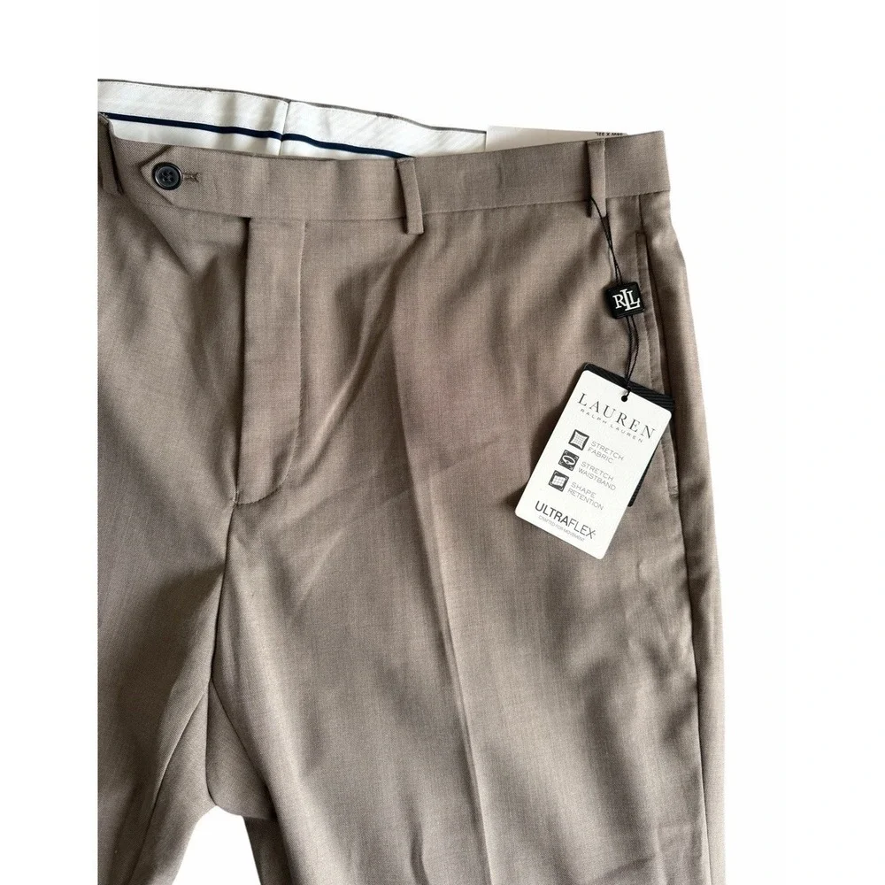NWT Lauren Ralph Lauren Classic Fit Ultraflex Dress Panrs Tan Mens 38x30